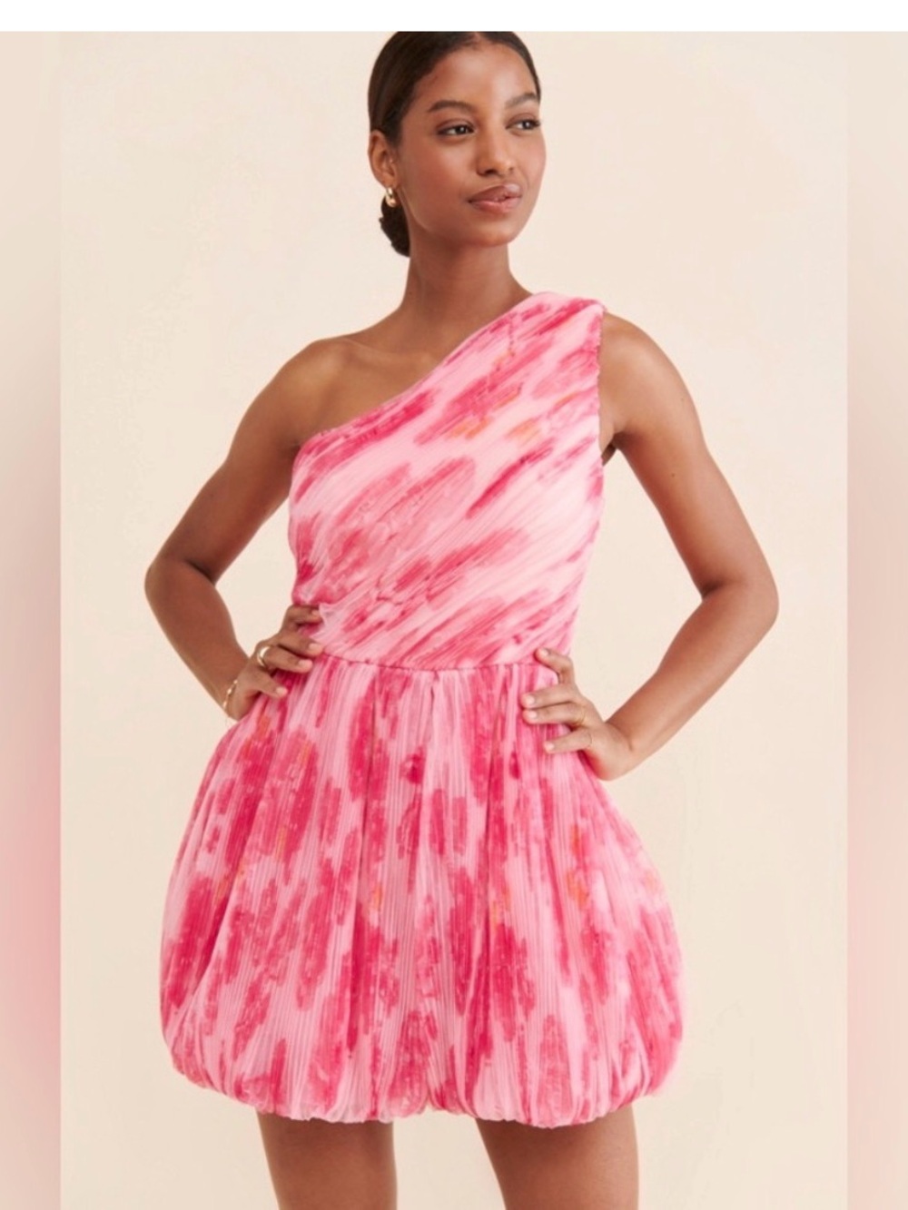 Anthropologie Hutch 4 One Shoulder Floral Tulle Pink Puffer Watercolor Romper